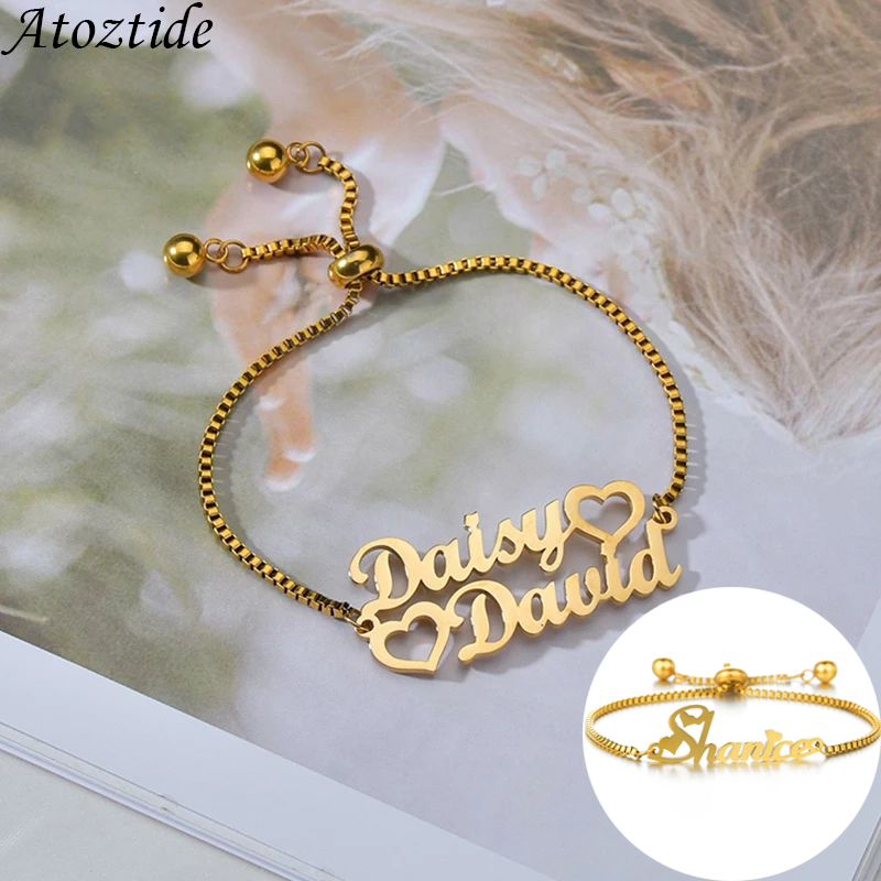 Embroidery Charm - Atoztide Custom 1-2 Names Bracelet Stainless