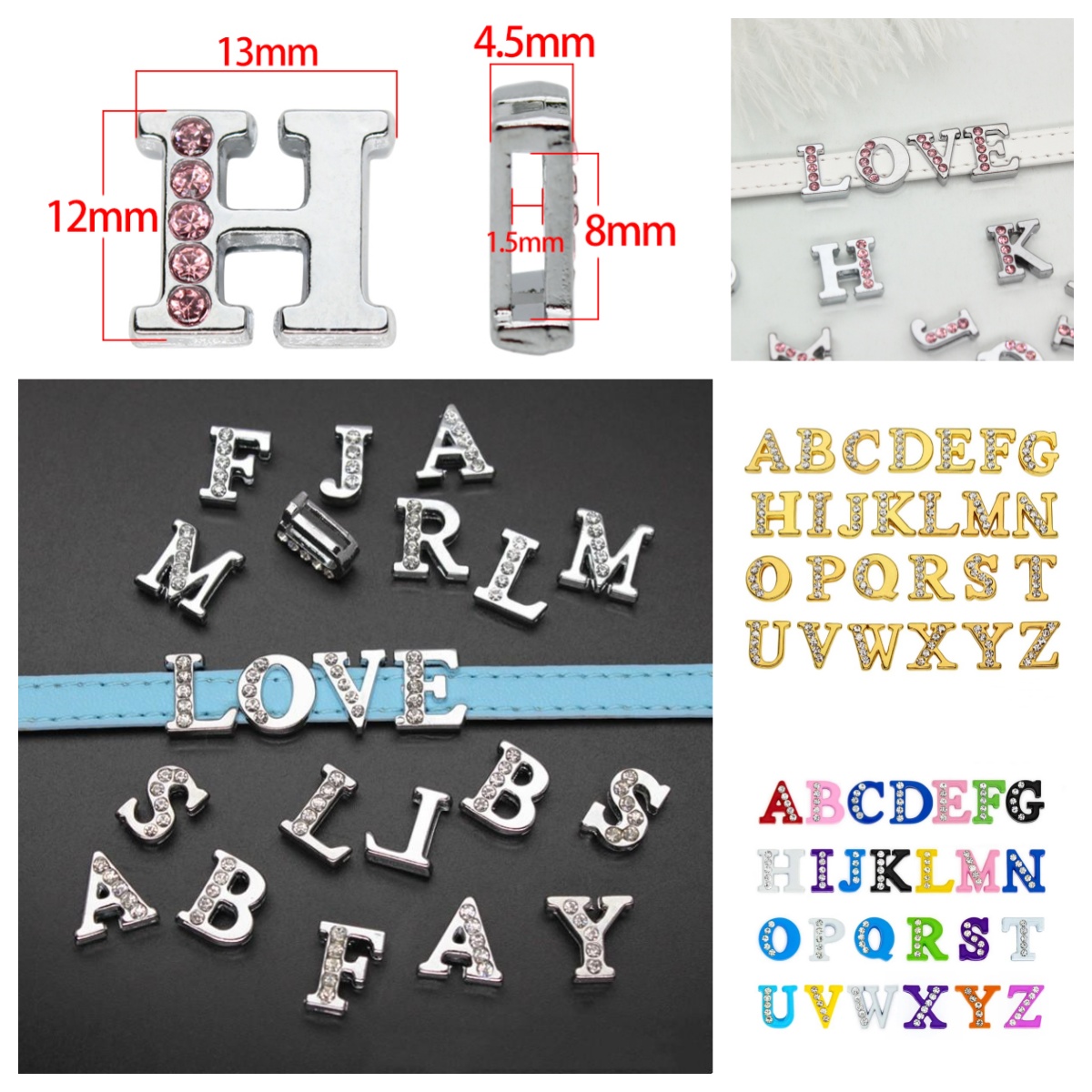 Embroidery Charm - 50PC/lot Hole 8MM Slide Letter DIY