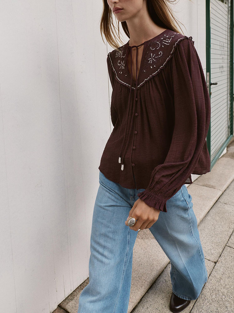 2025 Winter New Sweet Fashiona - Embroidery Blouse ulasan dan harga
