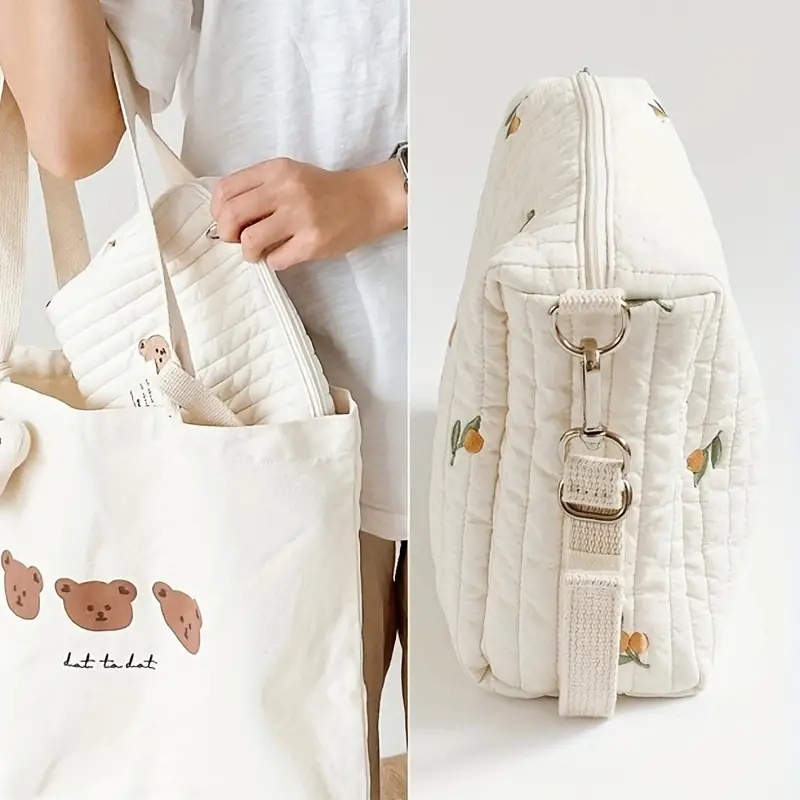Cotton Portable Storage Bag Zi - Embroidery Fonts ulasan dan harga