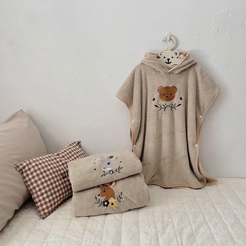 Children's Coral Fleece Cloaks - Embroidery Towel ulasan dan harga