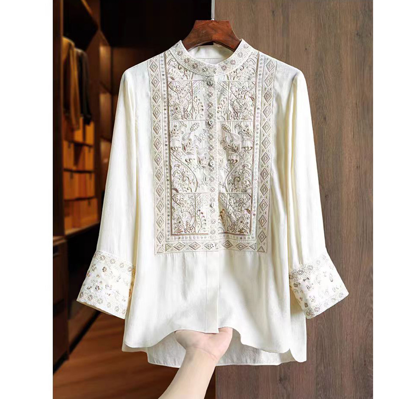 Summer Silk+Rayon Fabric New C - Embroidery Men Shirt ulasan dan harga
