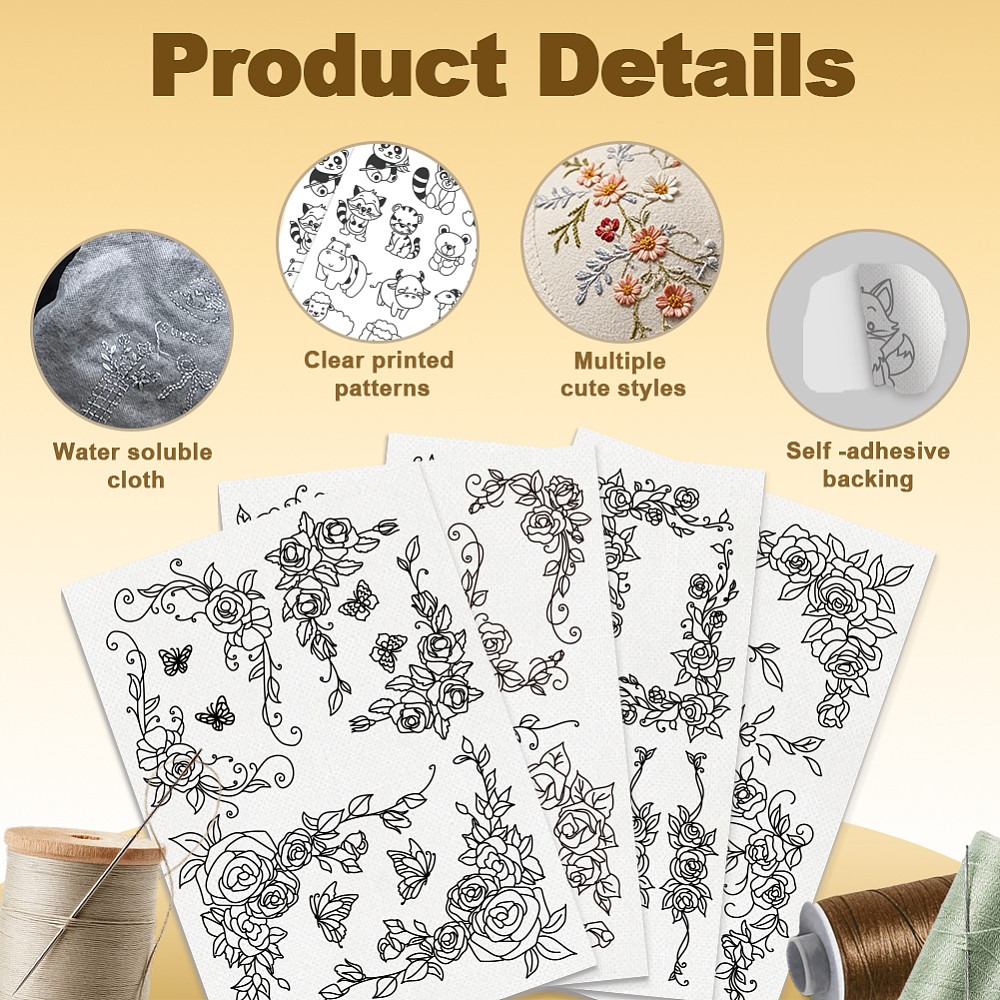 38Pcs Rose Lace 4 Sheets Water - Water Soluble Stabilizer ulasan dan harga