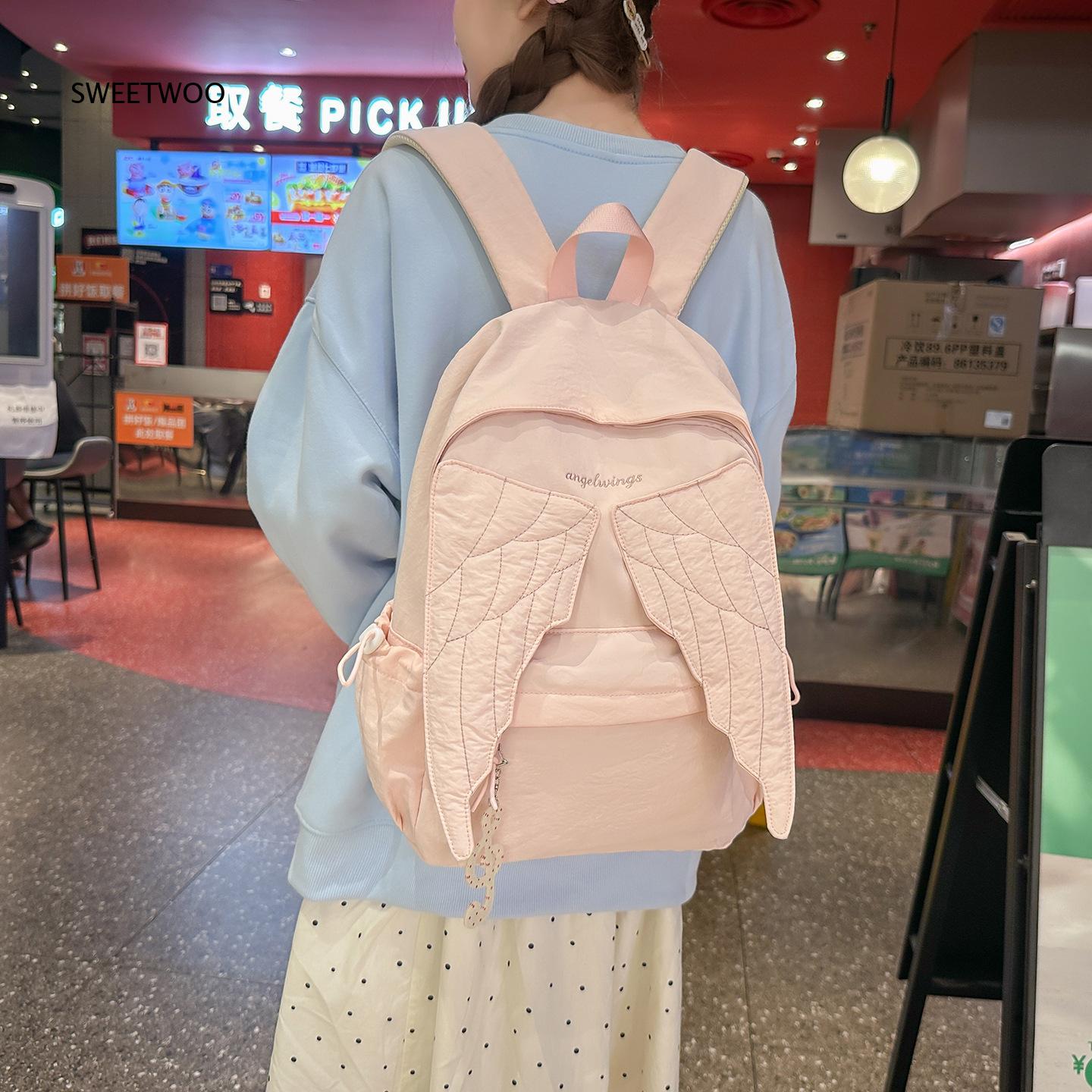 Women Pink Angel Wings Rucksac - Embroidery Quilting ulasan dan harga
