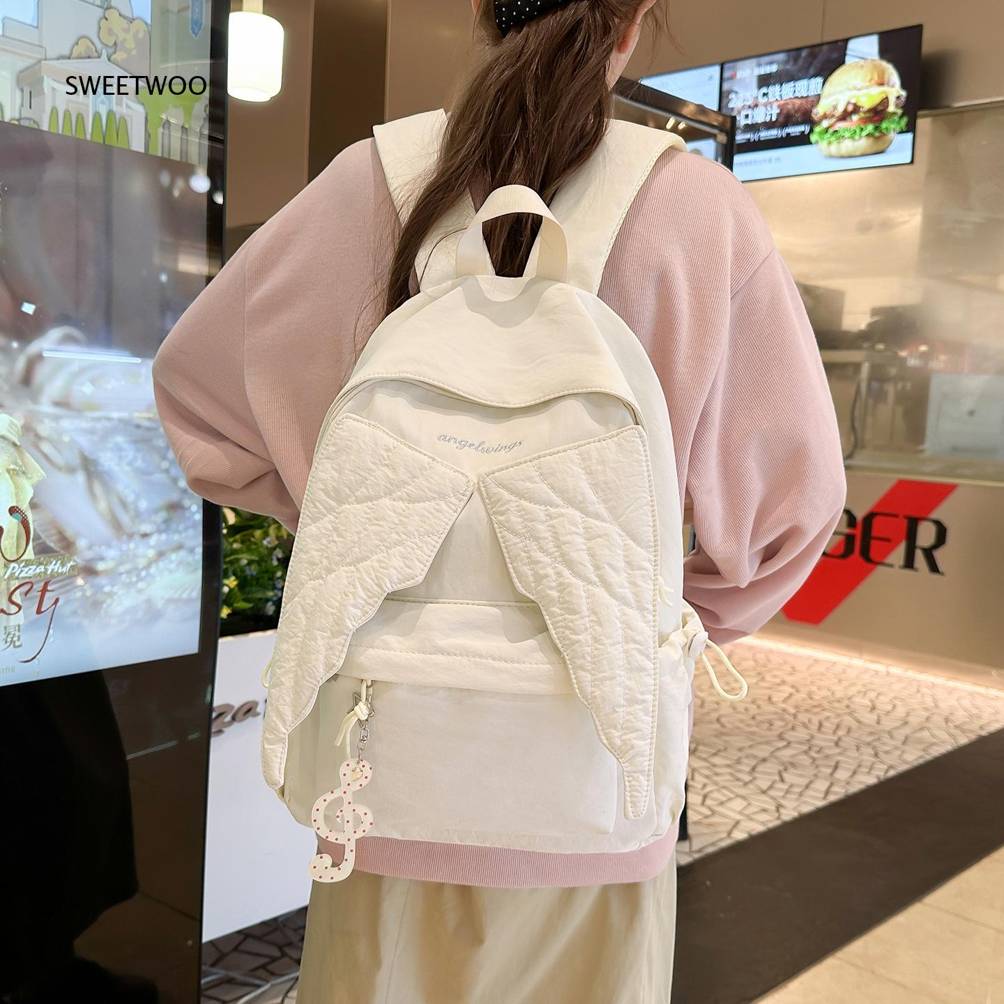 Women Pink Angel Wings Rucksac - Embroidery Quilting ulasan dan harga