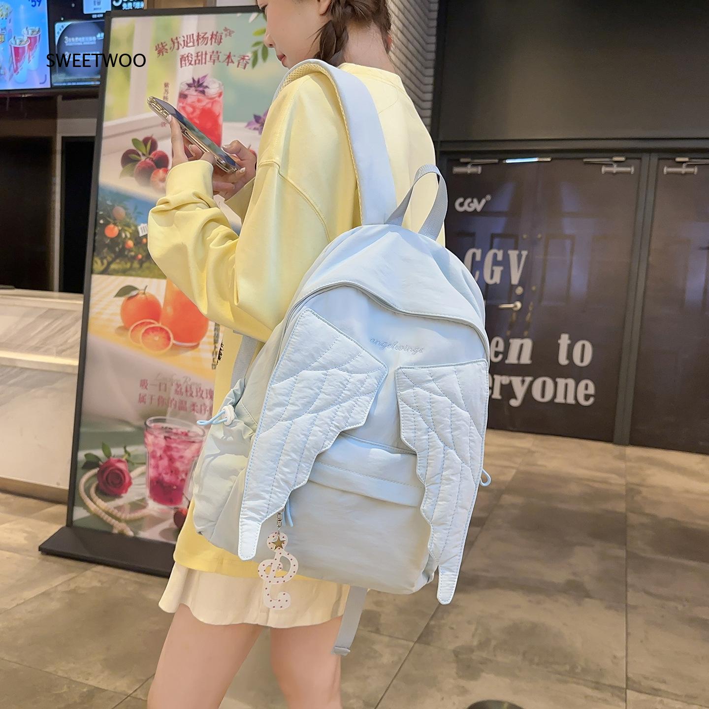 Women Pink Angel Wings Rucksac - Embroidery Quilting ulasan dan harga