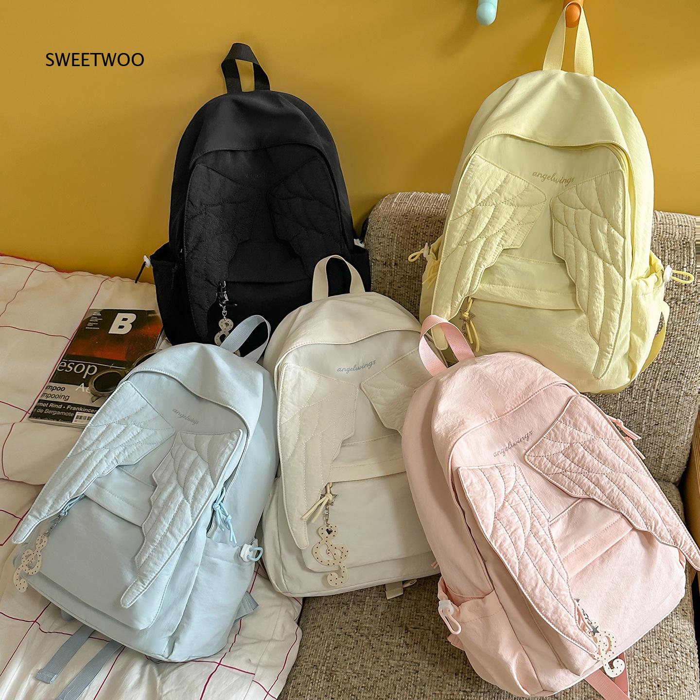 Women Pink Angel Wings Rucksac - Embroidery Quilting ulasan dan harga