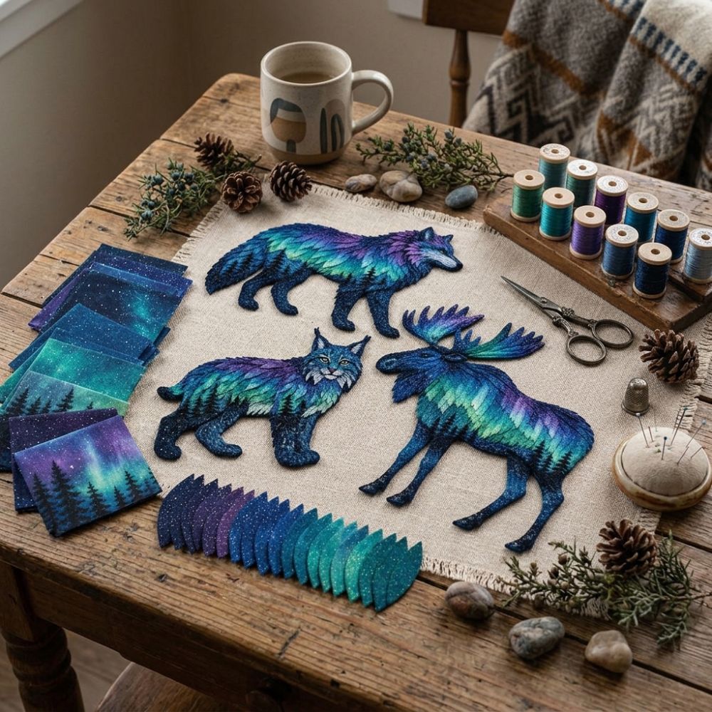 Northern Lights Aurora Animal  - Embroidery Quilting ulasan dan harga