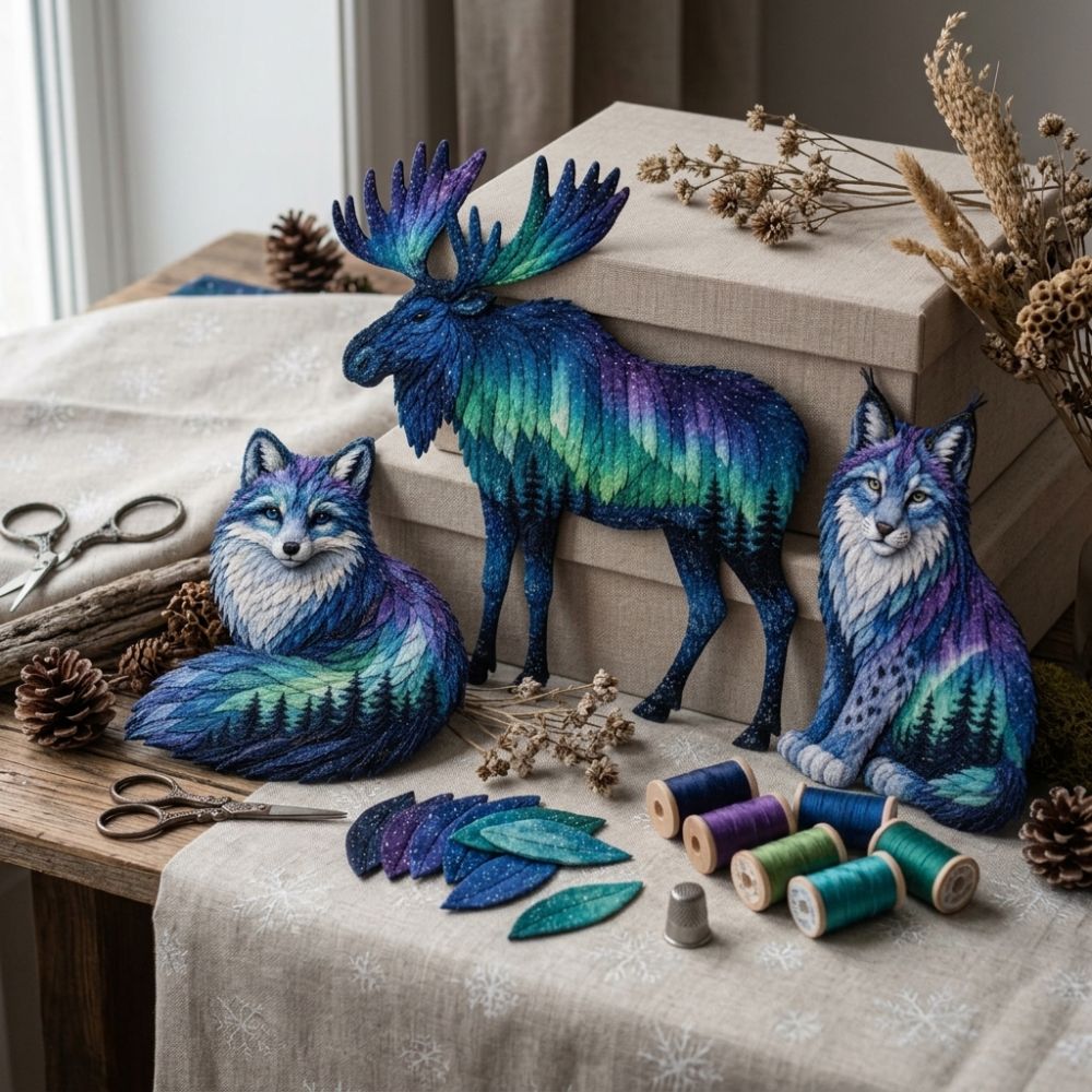 Northern Lights Aurora Animal  - Embroidery Quilting ulasan dan harga