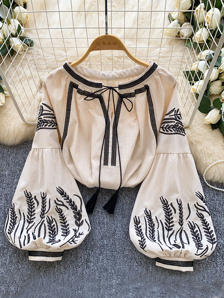 Women Bohemian-style Blouse Em - Embroidery Blouse ulasan dan harga