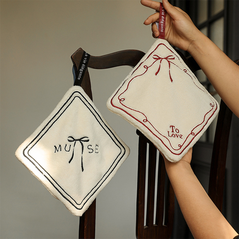 Cute Coral Velvet Bow Tie Embr - Embroidery Towel ulasan dan harga