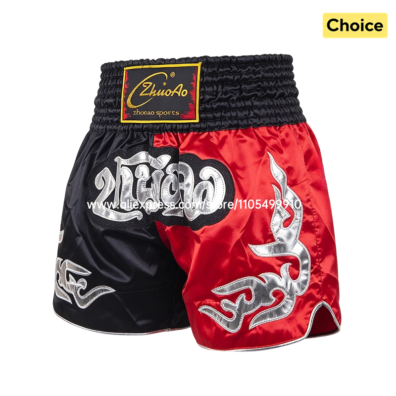 Black Red Muay Thai Shorts Sat - Embroidery Artist ulasan dan harga