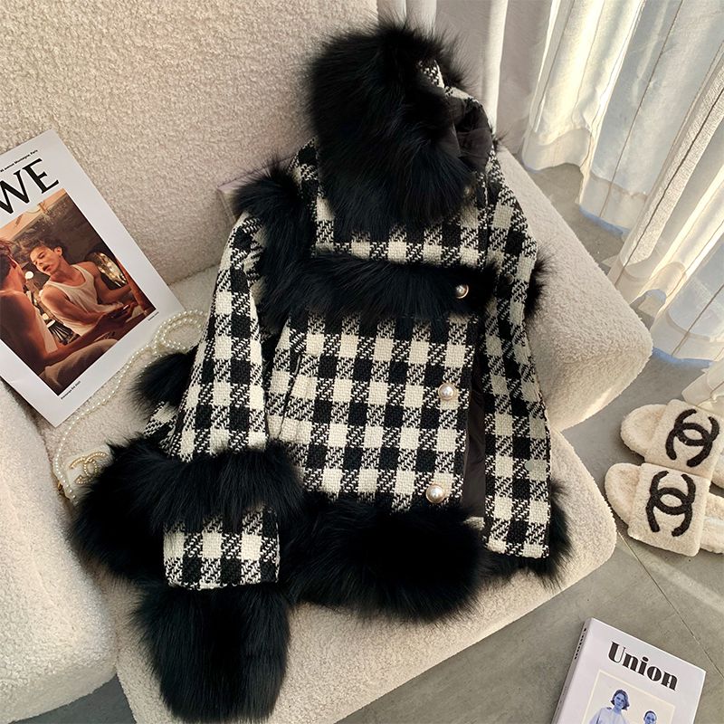 Chic Women Faux Fox Fur Splice - Embroidery Quilting ulasan dan harga