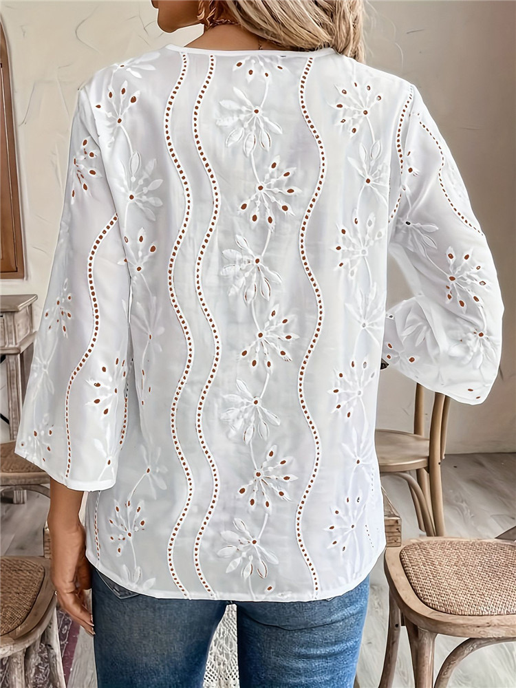 Women's White Shirt Summer Top - Embroidery Blouse ulasan dan harga