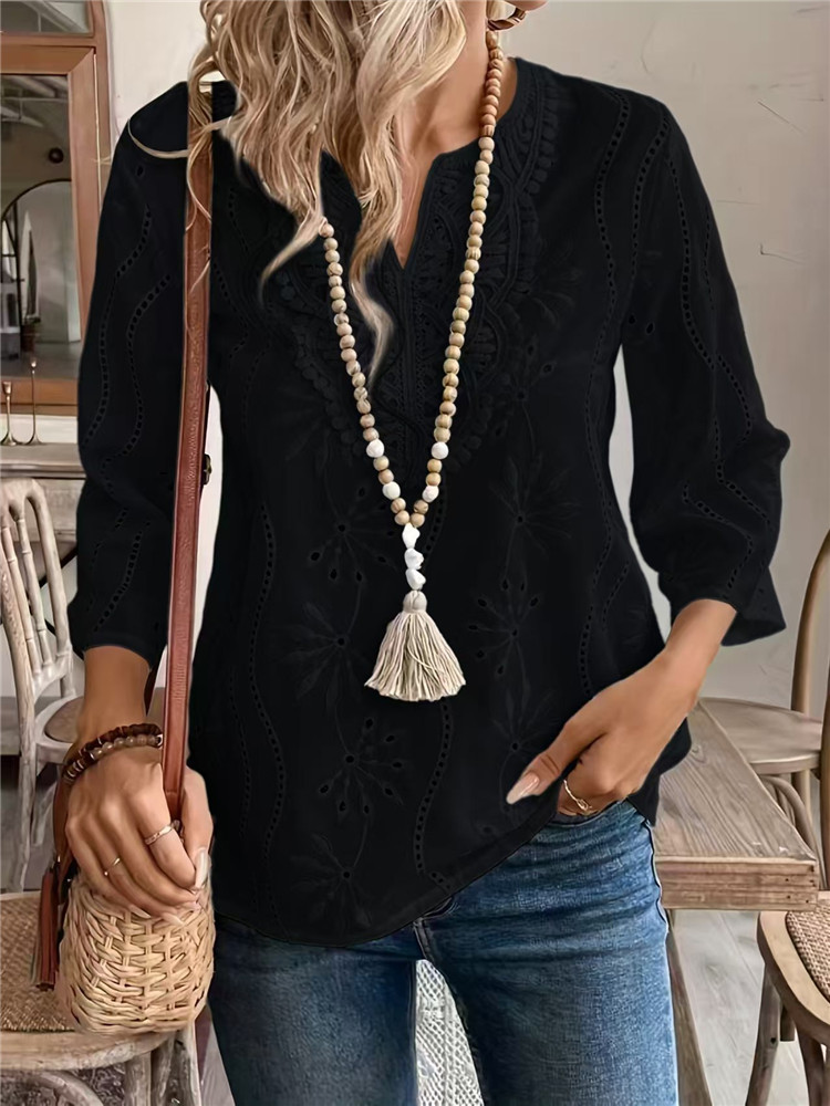 Women's White Shirt Summer Top - Embroidery Blouse ulasan dan harga